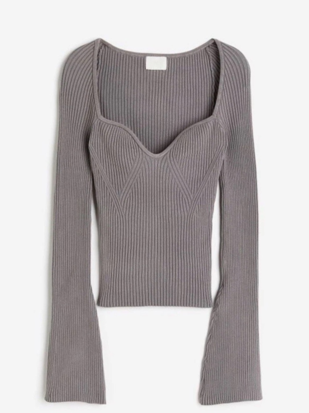 Stylish Gray Women's Ribbed sweater Top